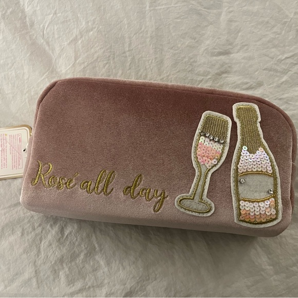 Gloss & Glow Handbags - Pink Velvet Cosmetic Bag with Sequin Design